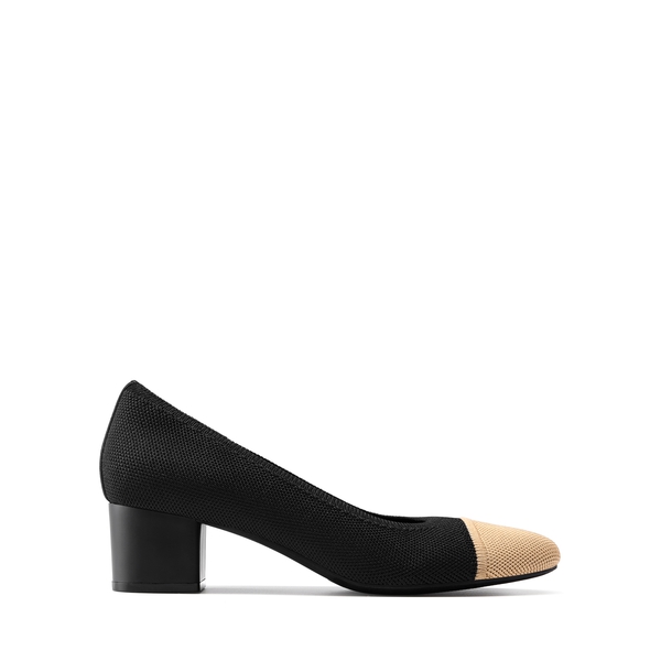 Block Heel Almond Pumps - BLACK - 6